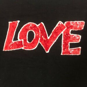 Rock ‘N Karma L Top Black Long Sleeve Red Love Beaded Sequin Graphic Excellent